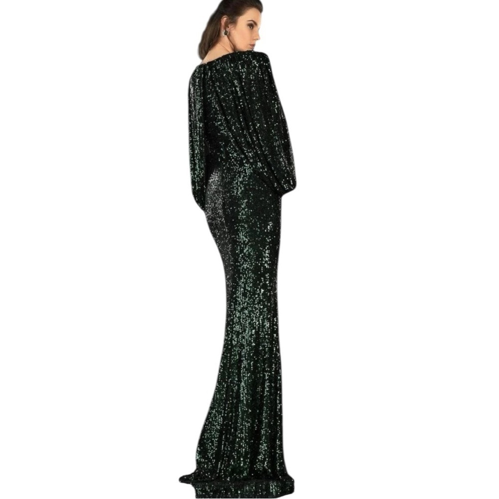 NEW Terani Couture Sequin V neck  Cape Sleeve Long Formal Maxi Gown Size 6 - Picture 2 of 12